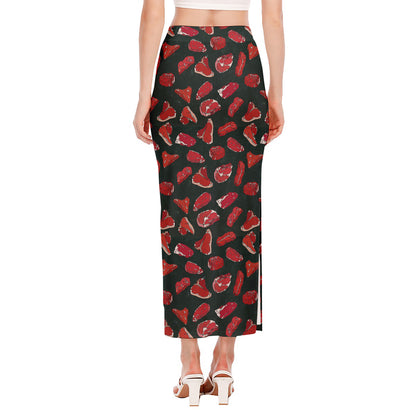 Red Meat Pattern Print Side Slit Maxi Skirt