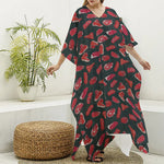 Red Meat Pattern Print Silk V-Neck Kaftan Dress