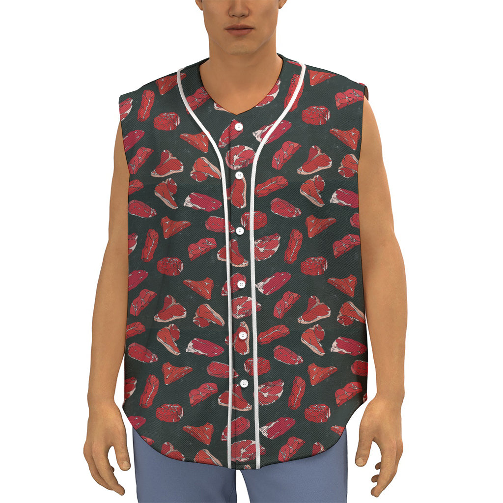 Red Meat Pattern Print Sleeveless Baseball Jersey