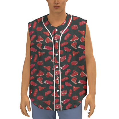 Red Meat Pattern Print Sleeveless Baseball Jersey