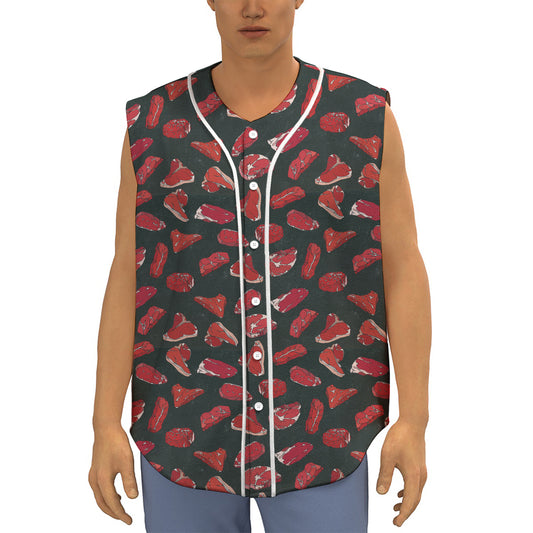 Red Meat Pattern Print Sleeveless Baseball Jersey