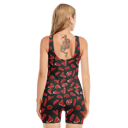 Red Meat Pattern Print Sleeveless One Piece Swimsuit