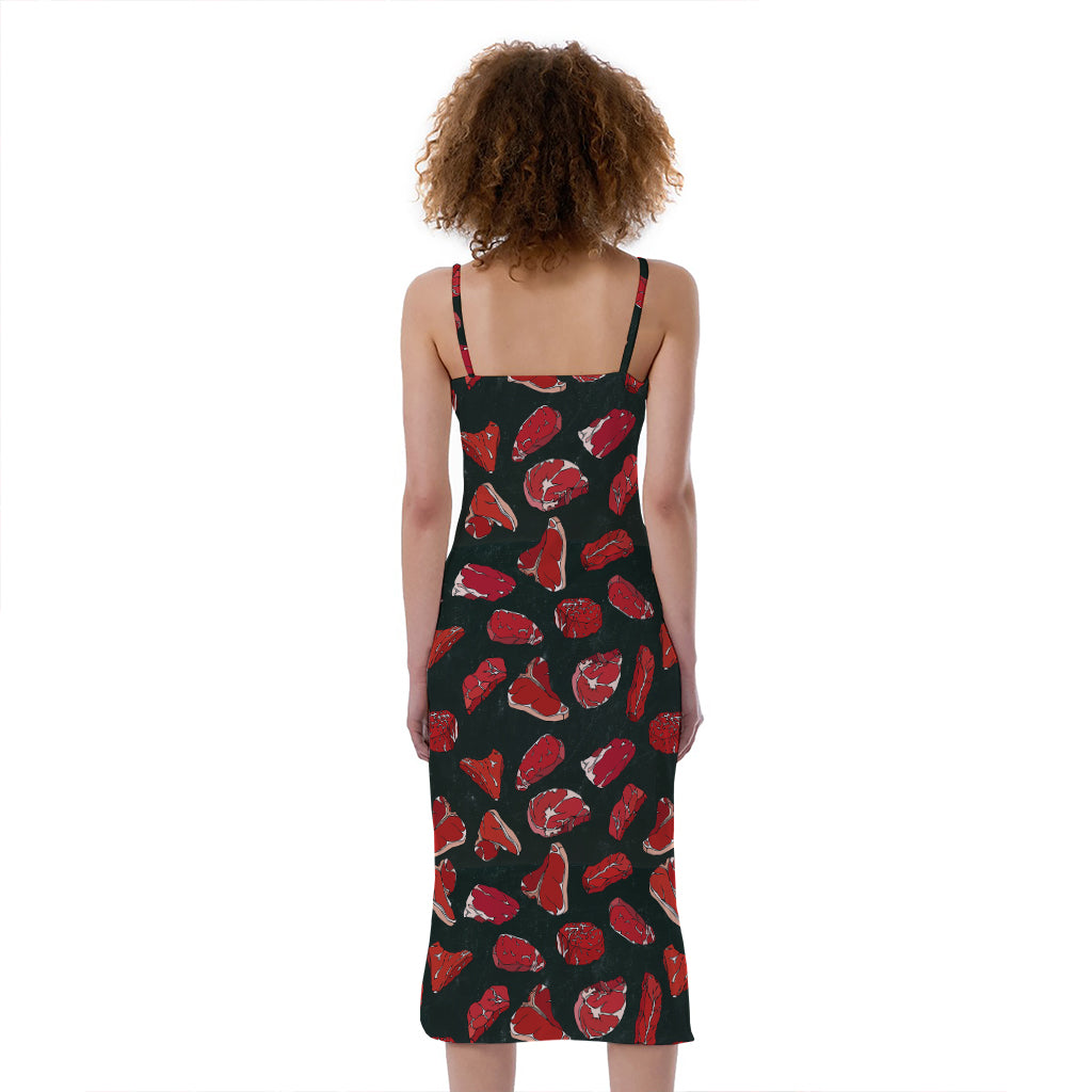 Red Meat Pattern Print Slim Fit Midi Cami Dress