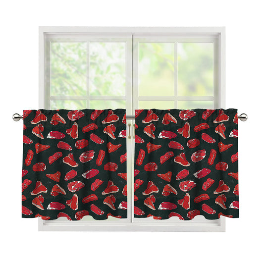 Red Meat Pattern Print Tier Curtains