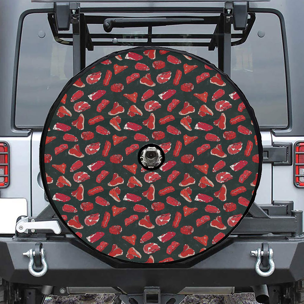 Red Meat Pattern Print Tire Cover With Camera Hole