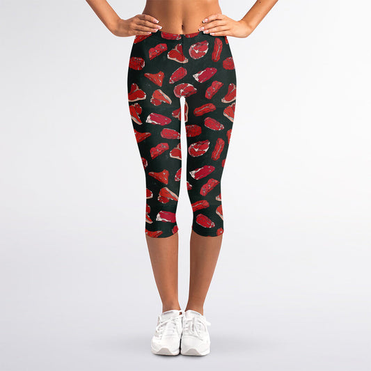 Red Meat Pattern Print Women's Capri Leggings