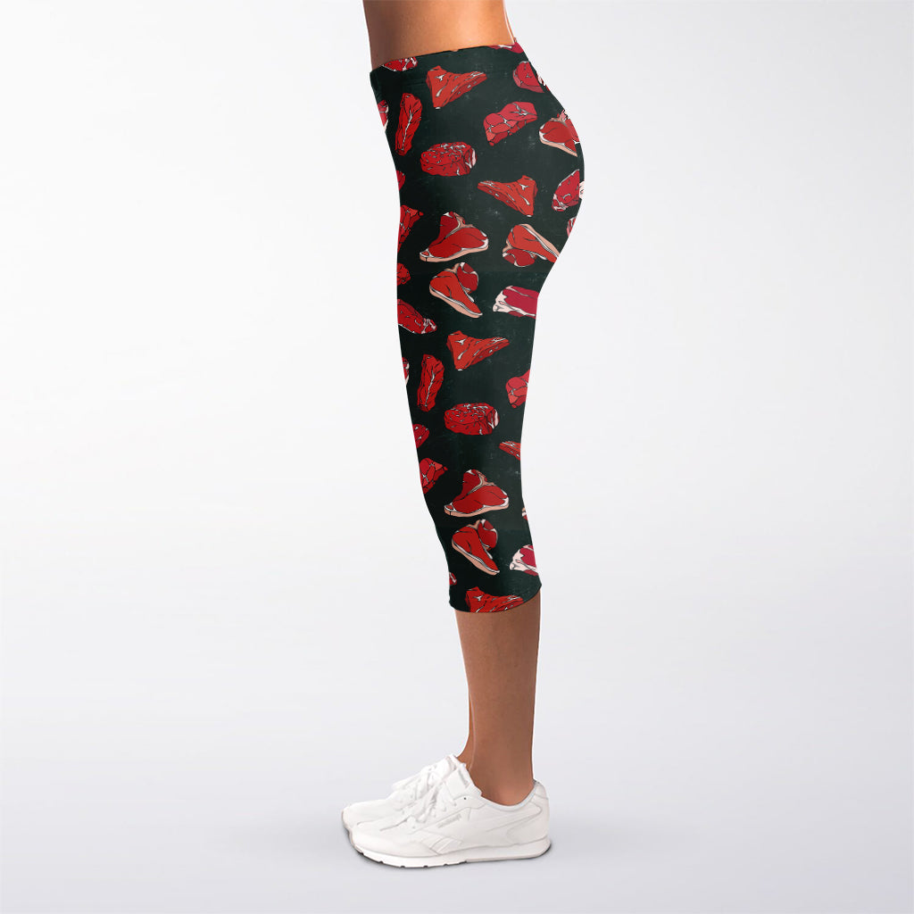 Red Meat Pattern Print Women's Capri Leggings