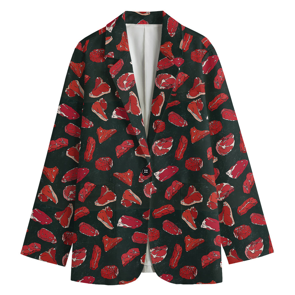 Red Meat Pattern Print Women's Cotton Blazer