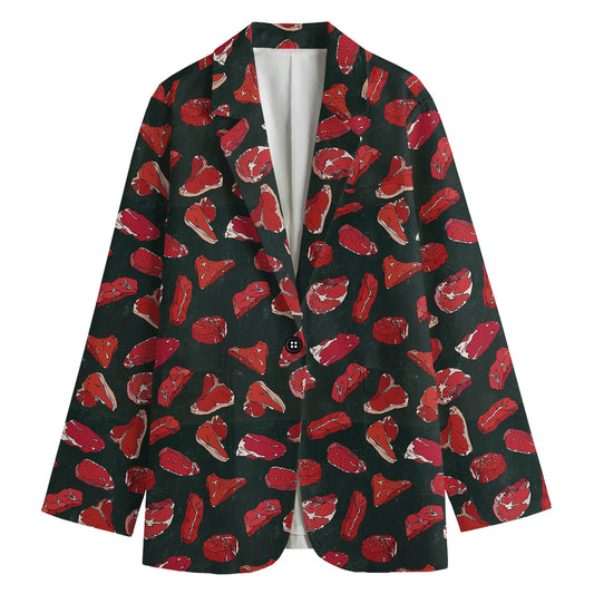 Red Meat Pattern Print Women's Cotton Blazer