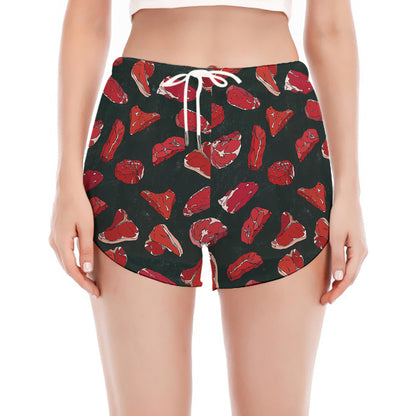 Red Meat Pattern Print Women's Split Running Shorts