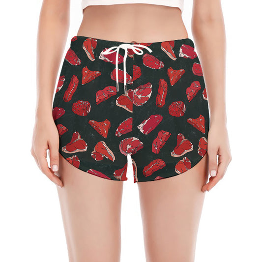 Red Meat Pattern Print Women's Split Running Shorts