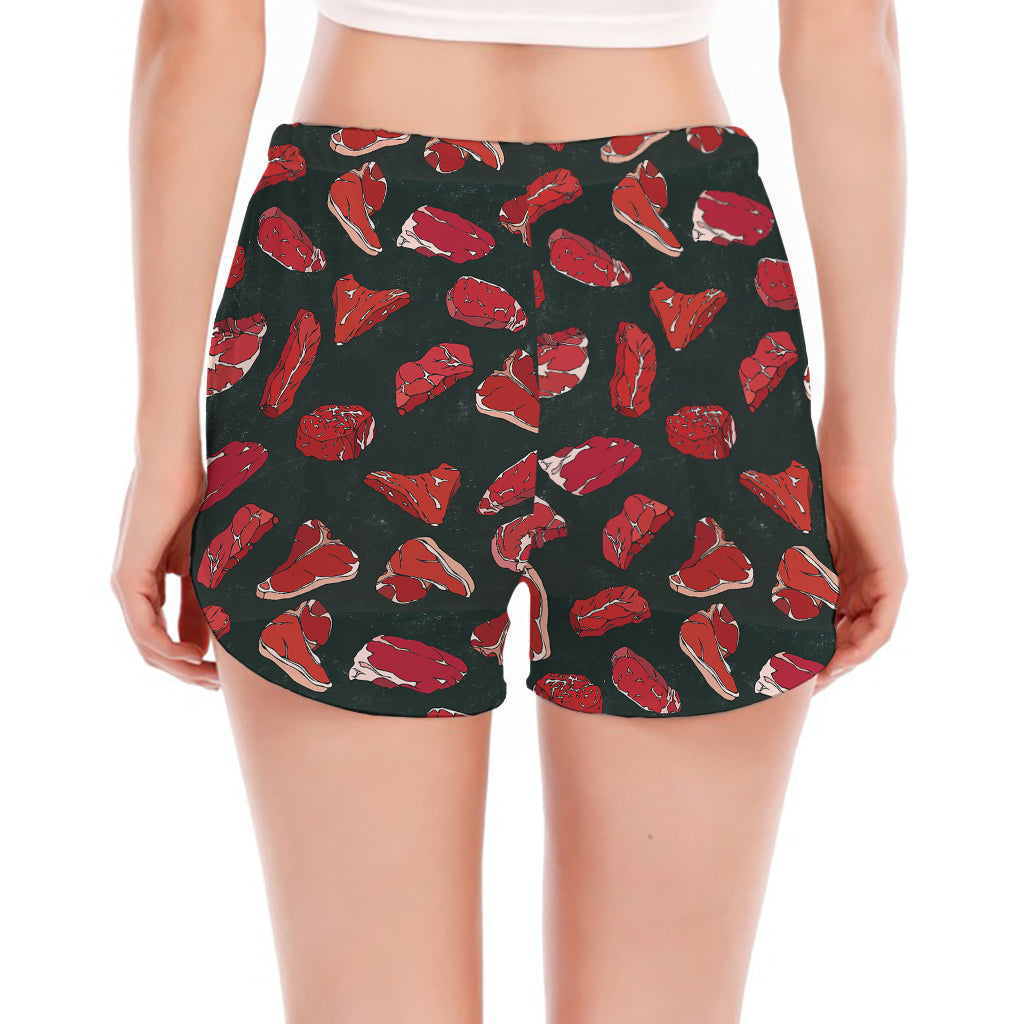 Red Meat Pattern Print Women's Split Running Shorts