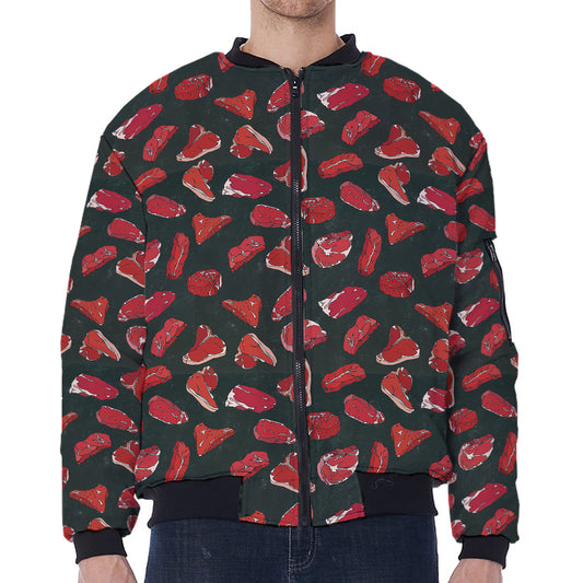 Red Meat Pattern Print Zip Sleeve Bomber Jacket