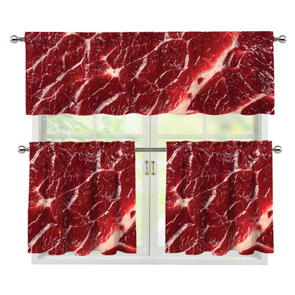 Red Meat Print 3 Piece Kitchen Curtains