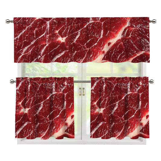Red Meat Print 3 Piece Kitchen Curtains