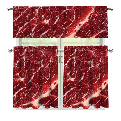 Red Meat Print 3 Piece Kitchen Curtains