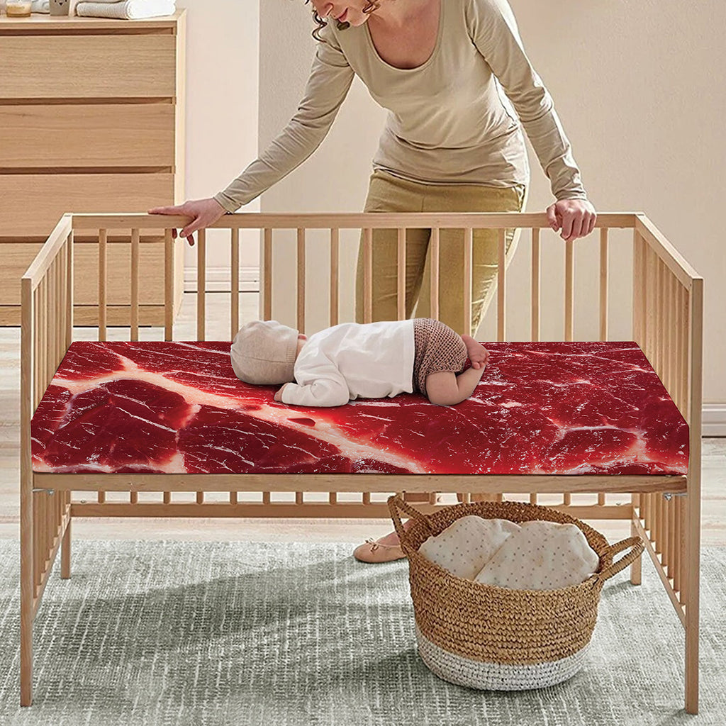 Red Meat Print Baby Crib Sheet