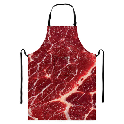 Red Meat Print Bib Apron With Pocket