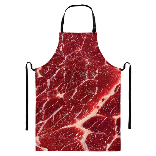 Red Meat Print Bib Apron With Pocket
