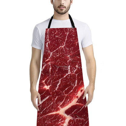 Red Meat Print Bib Apron With Pocket