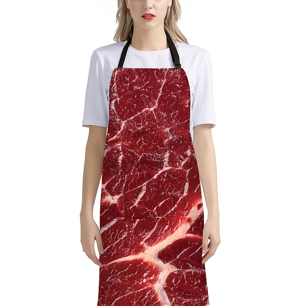 Red Meat Print Bib Apron With Pocket