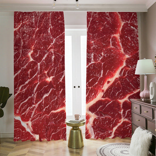 Red Meat Print Blackout Pencil Pleat Curtains