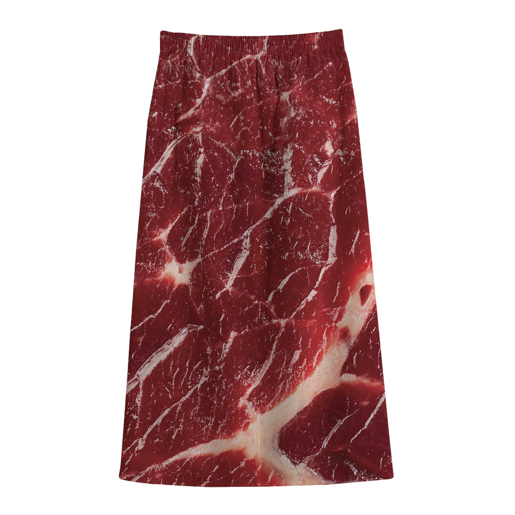 Red Meat Print Cotton Front Slit Maxi Skirt