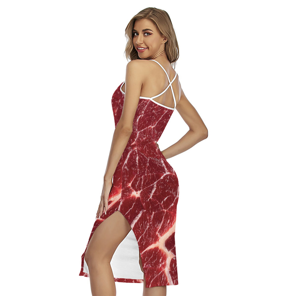 Red Meat Print Cross Back Cami Dress