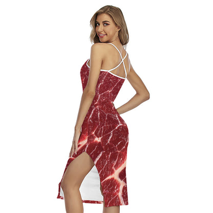 Red Meat Print Cross Back Cami Dress