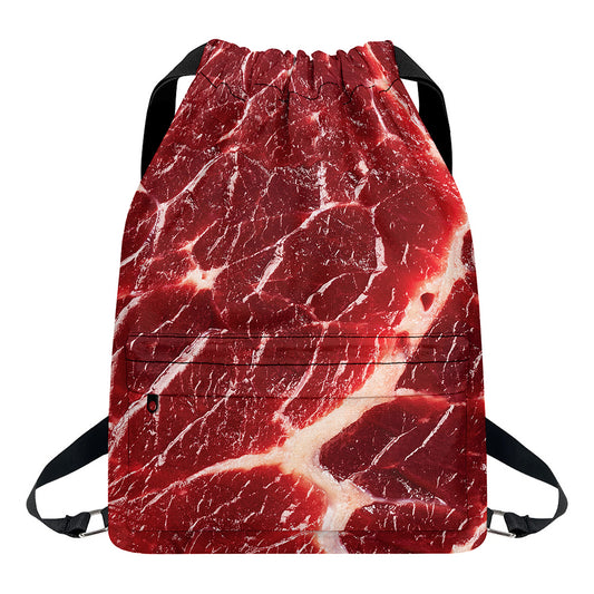 Red Meat Print Drawstring Backpack