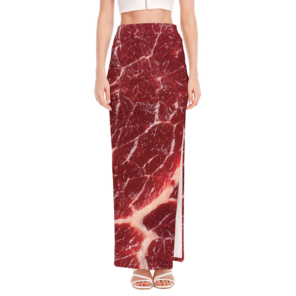 Red Meat Print High Slit Maxi Skirt