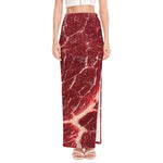 Red Meat Print High Slit Maxi Skirt