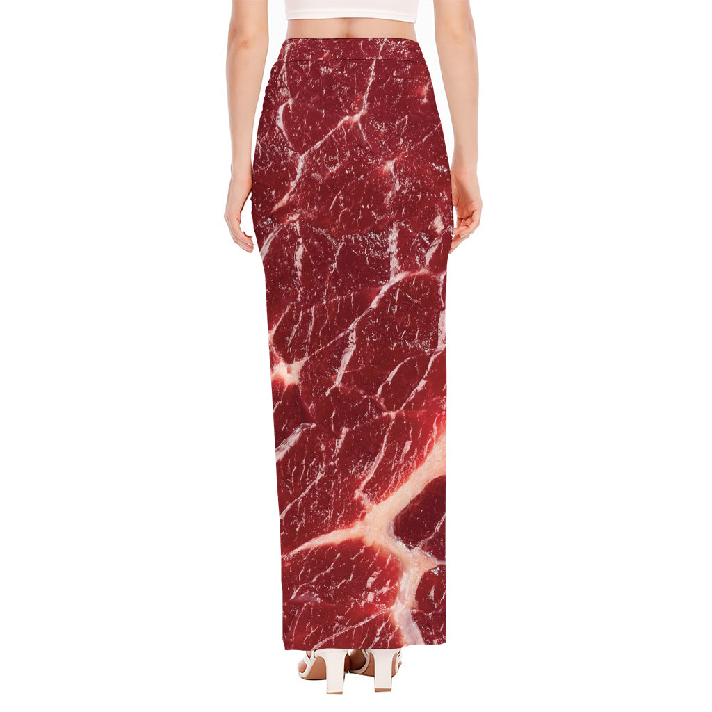 Red Meat Print High Slit Maxi Skirt