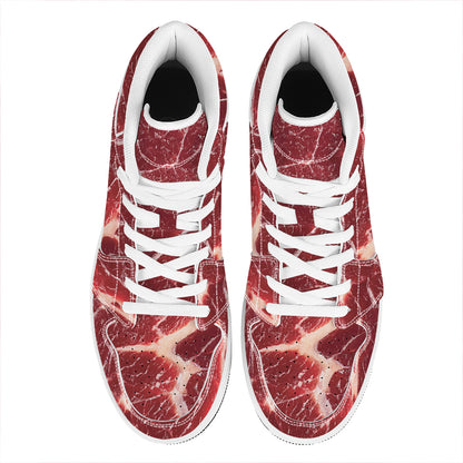 Red Meat Print High Top Leather Sneakers