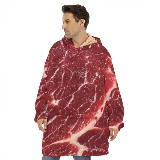 Red Meat Print Hoodie Blanket