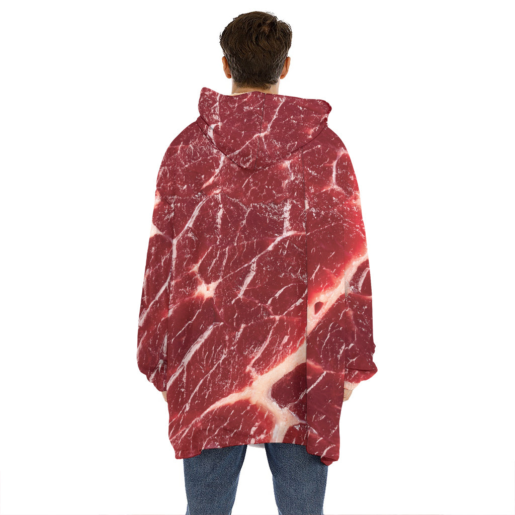 Red Meat Print Hoodie Blanket