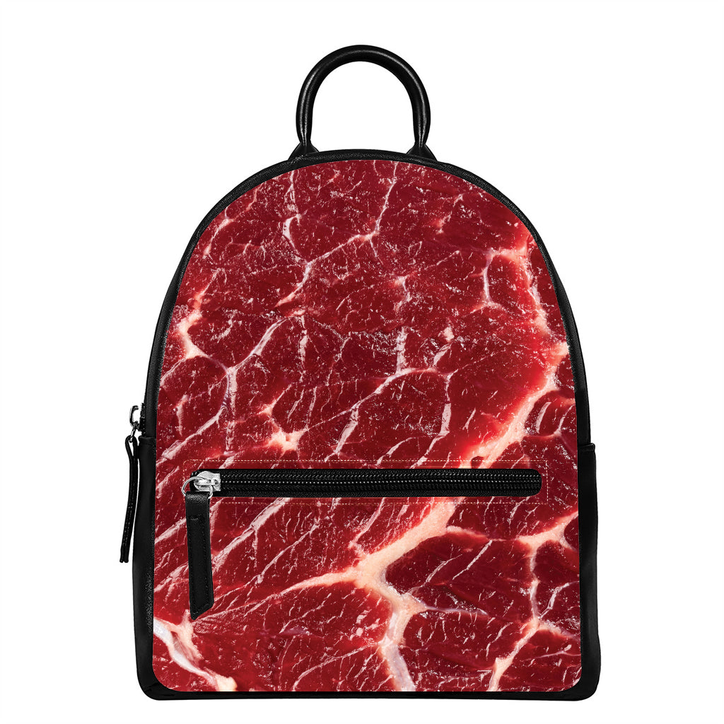 Red Meat Print Leather Backpack