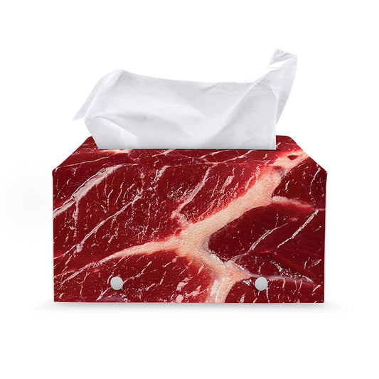 Red Meat Print Leather Tissue Box Cover