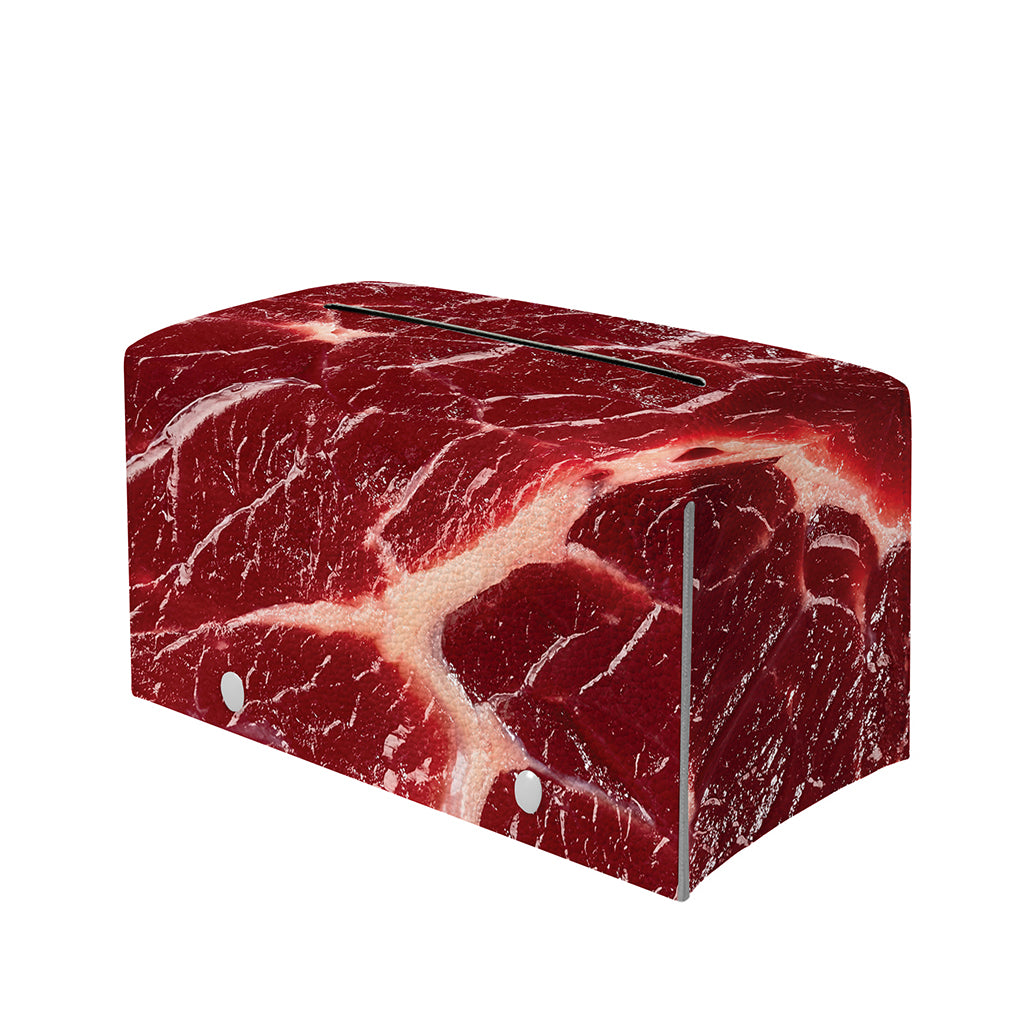 Red Meat Print Leather Tissue Box Cover