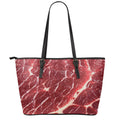 Red Meat Print Leather Tote Bag With Zipper