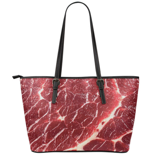 Red Meat Print Leather Tote Bag
