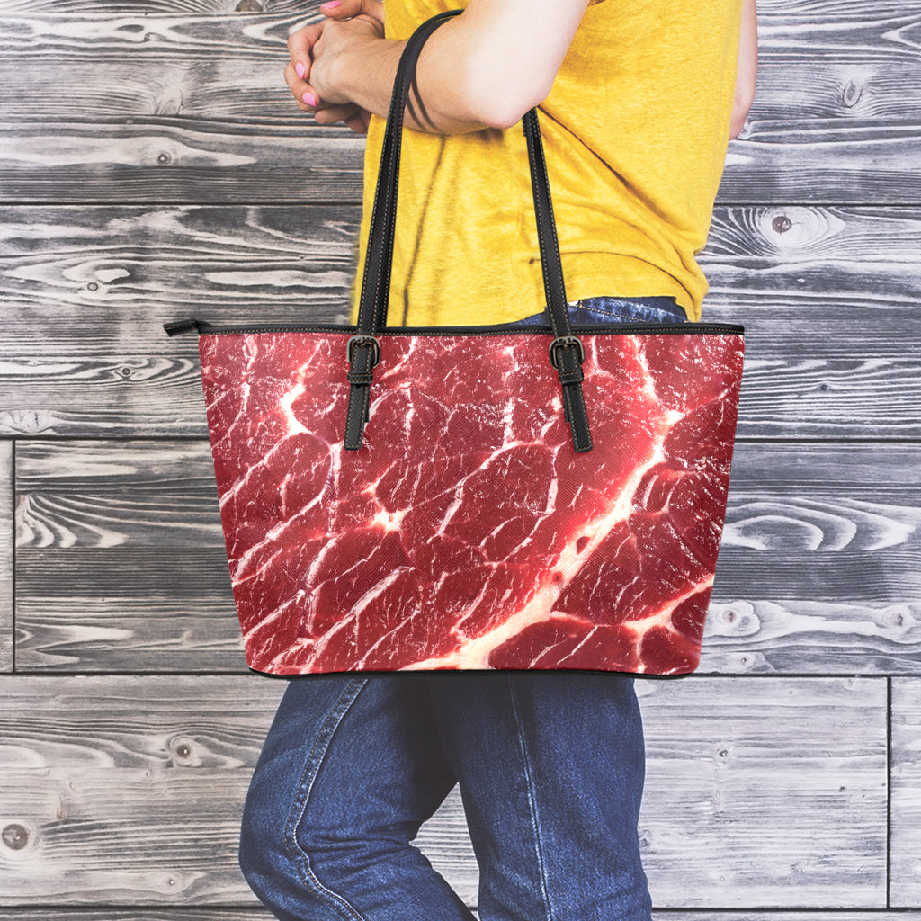 Red Meat Print Leather Tote Bag
