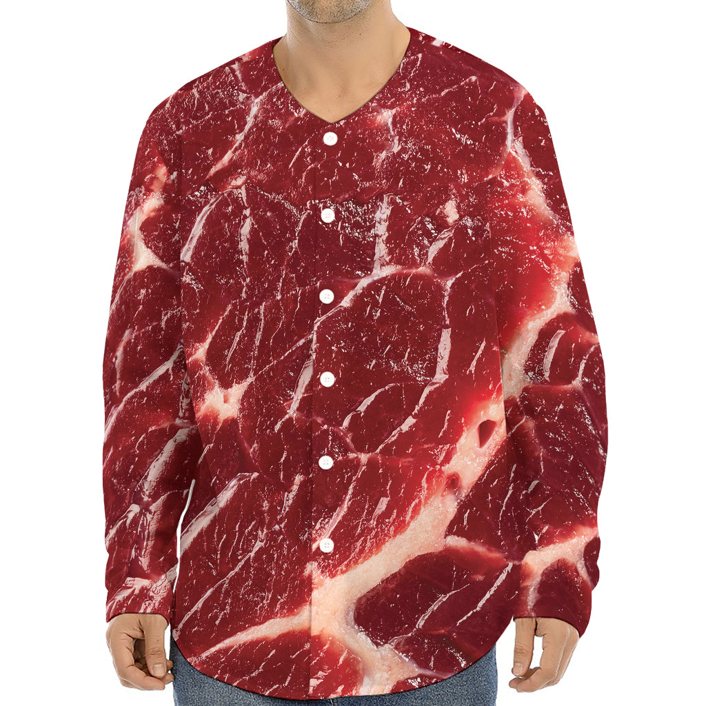 Red Meat Print Long Sleeve Baseball Jersey