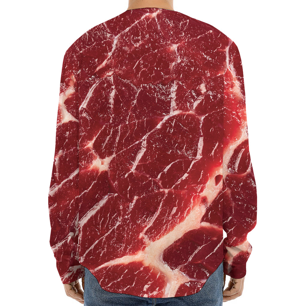 Red Meat Print Long Sleeve Baseball Jersey