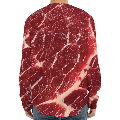Red Meat Print Long Sleeve Baseball Jersey