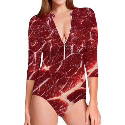 Red Meat Print Long Sleeve Swimsuit