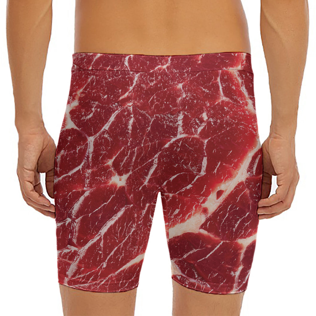 Red Meat Print Men's Long Boxer Briefs