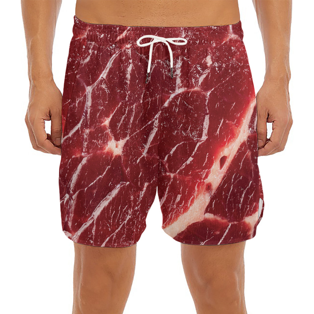 Red Meat Print Men's Split Running Shorts