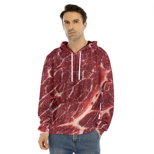 Red Meat Print Men's Velvet Pullover Hoodie