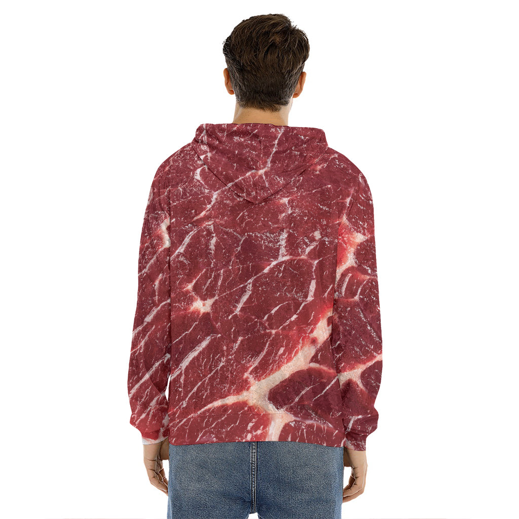 Red Meat Print Men's Velvet Pullover Hoodie